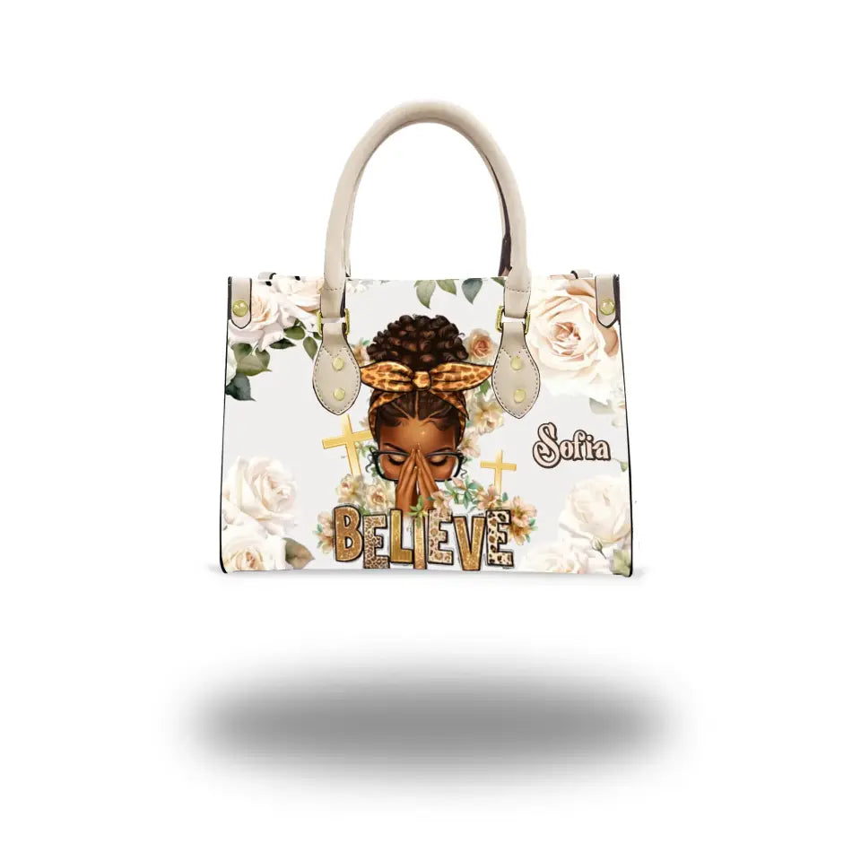 Believe Praying Afro Messy Bun Black Women Personalized HandBags for Women
