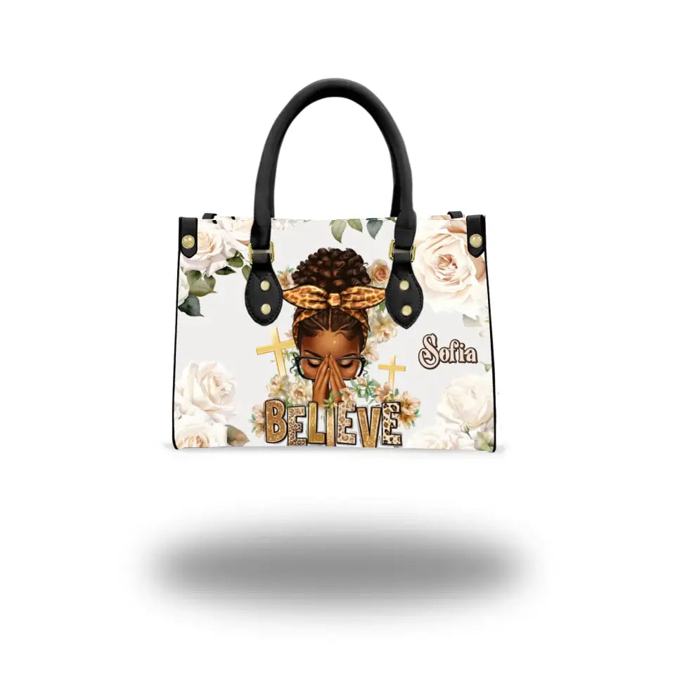 Believe Praying Afro Messy Bun Black Women Personalized HandBags for Women
