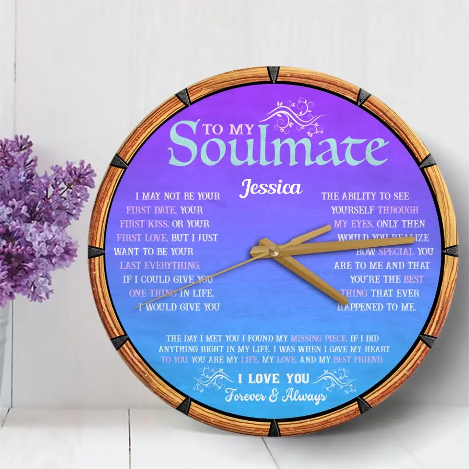 Gift for Wife from Husband To My Beautiful Soulmate Wooden Clock