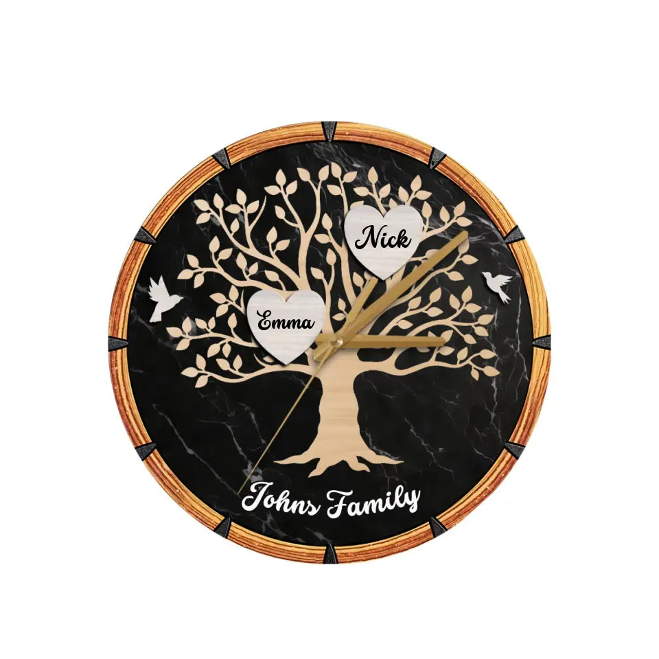 Gift for Family Tree with Name on Wooden Clock