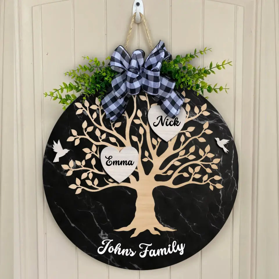Gift for Family Tree with Name on Round Wooden Sign
