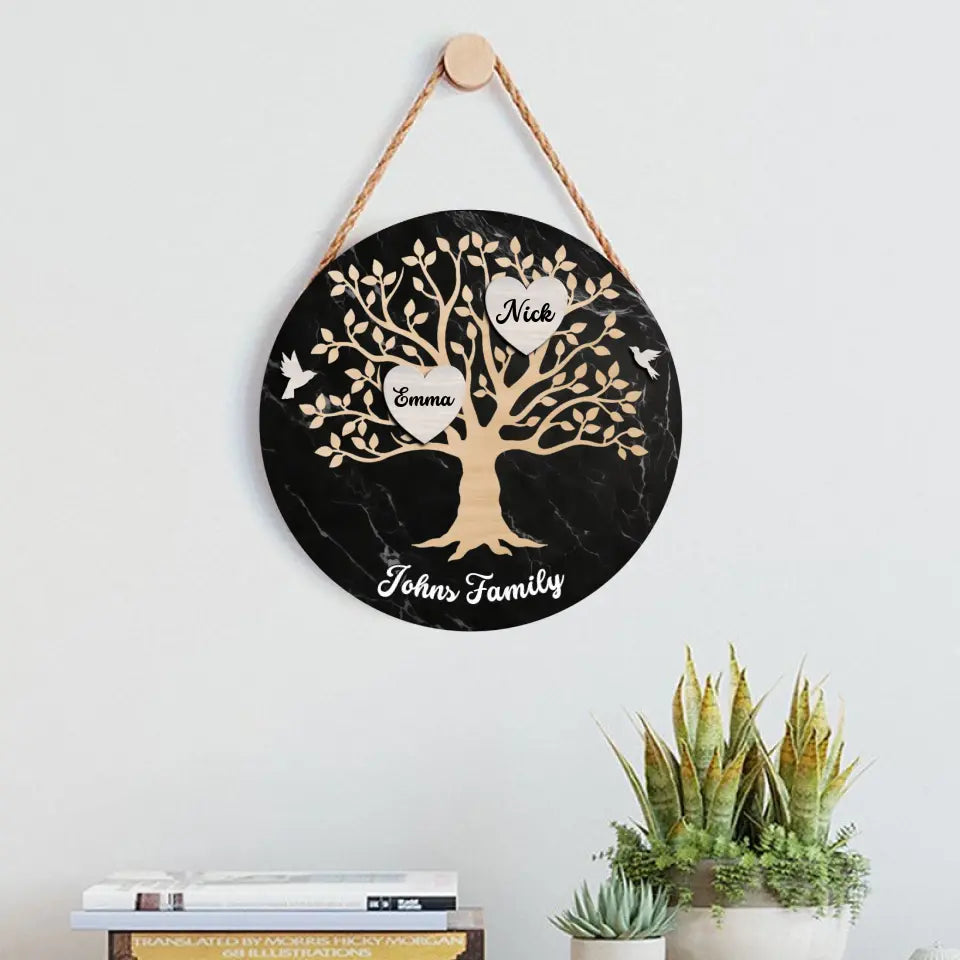 Gift for Family Tree with Name on Round Wooden Sign