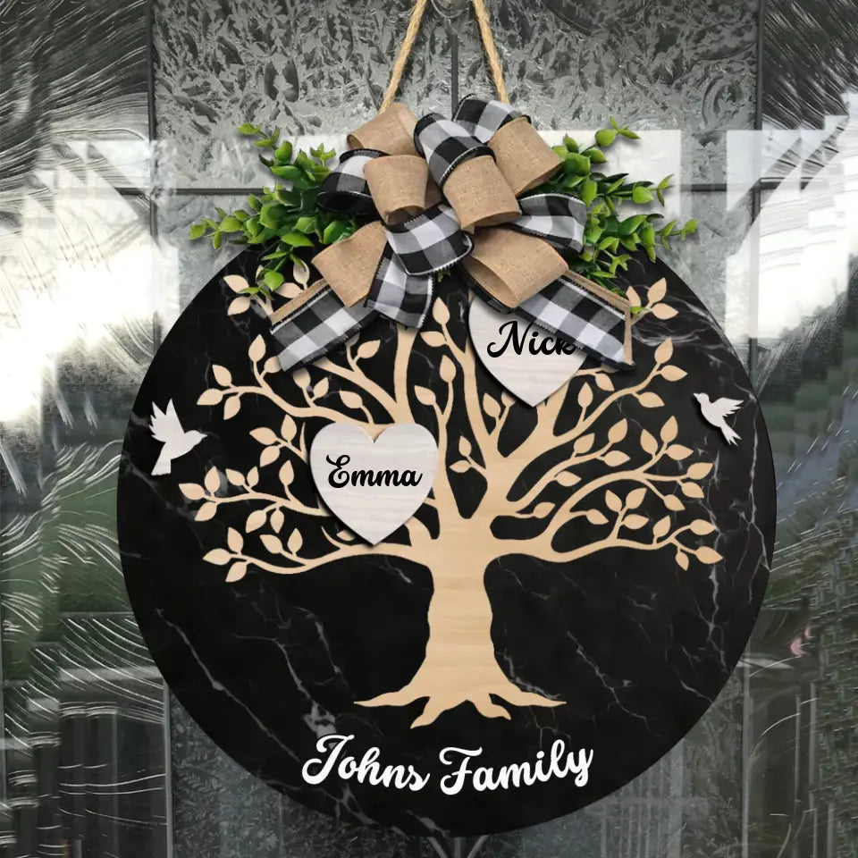 Gift for Family Tree with Name on Round Wooden Sign