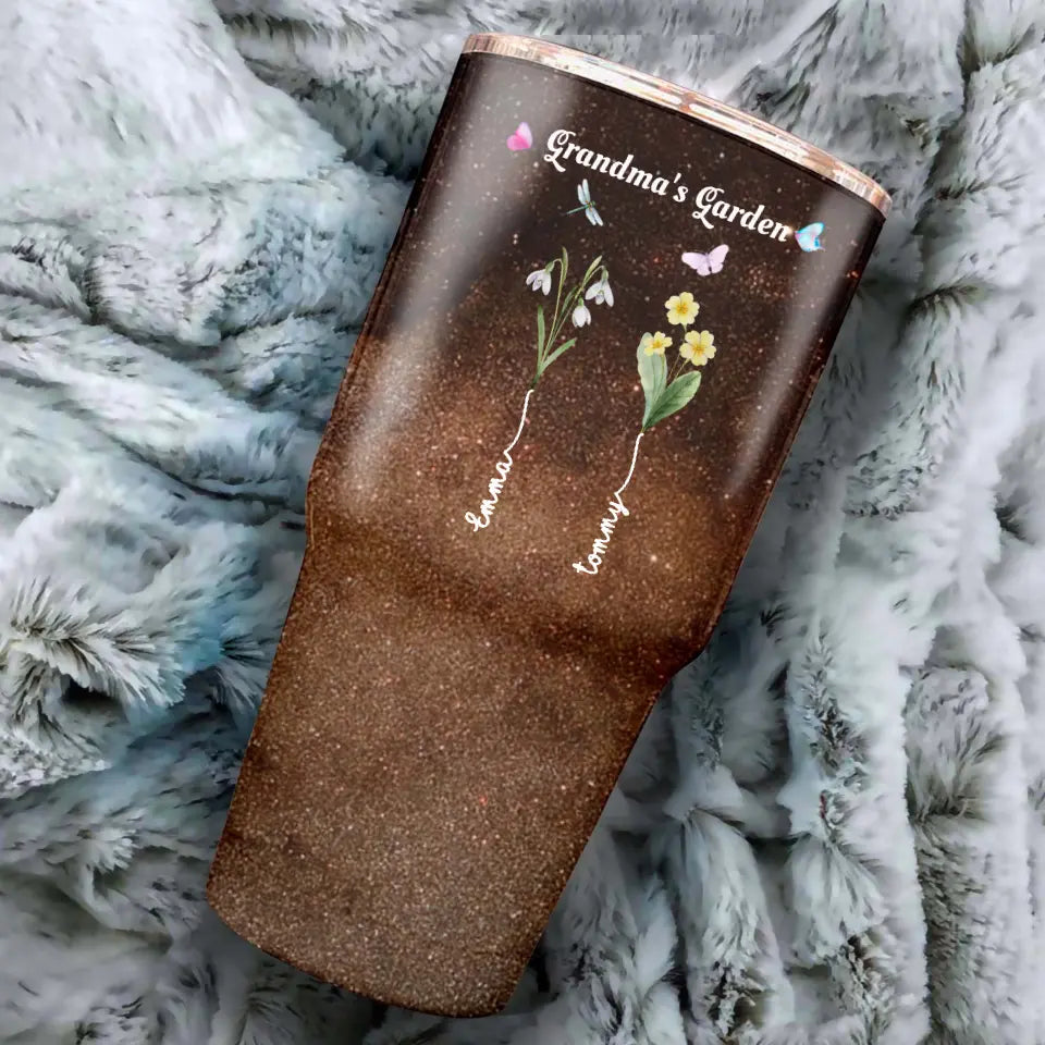 Grandma's Garden with Kids' Birth Month Flowers and Names Galaxy 30oz Tumbler