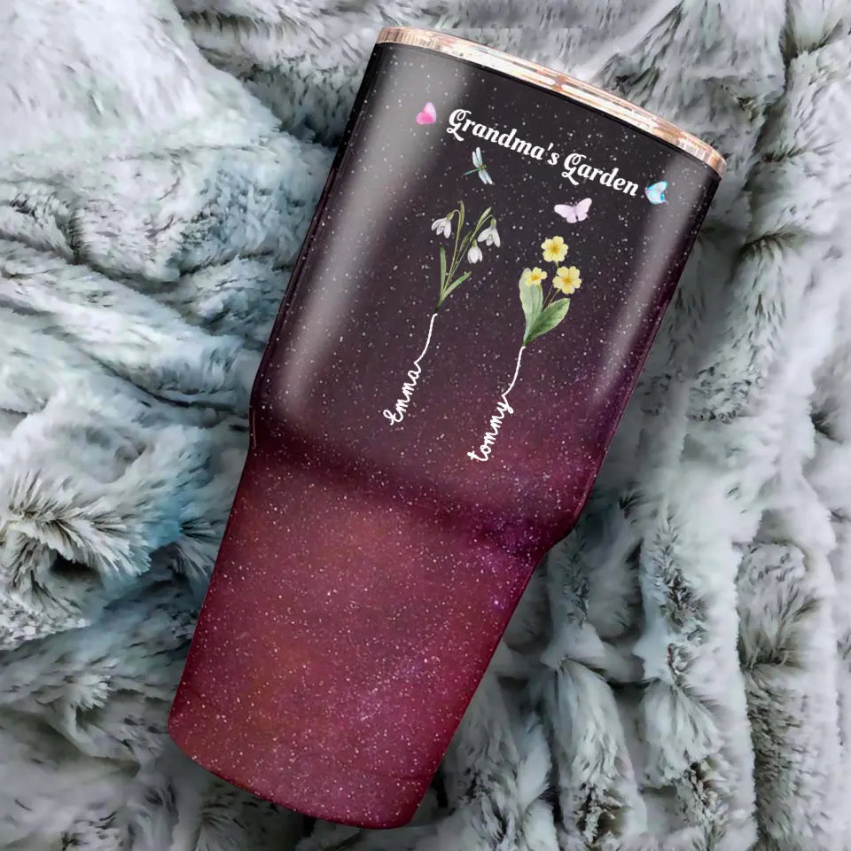 Grandma's Garden with Kids' Birth Month Flowers and Names Galaxy 30oz Tumbler