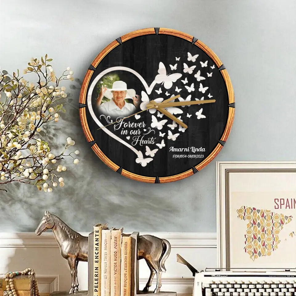 Forever In Our Hearts Memorial Loss Of Dad Mom Gift Wooden Clock