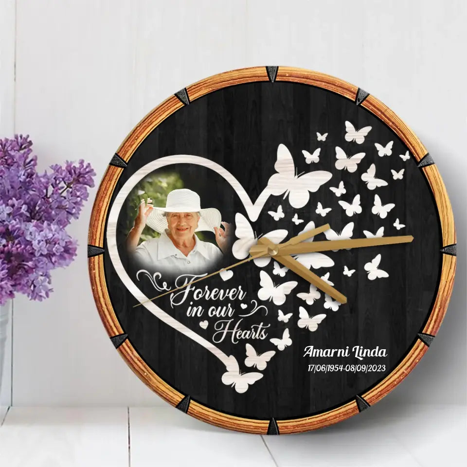 Forever In Our Hearts Memorial Loss Of Dad Mom Gift Wooden Clock