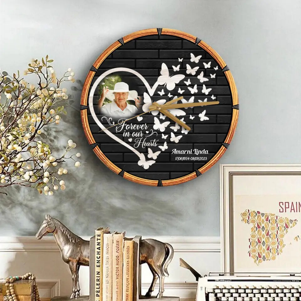 Forever In Our Hearts Memorial Loss Of Dad Mom Gift Wooden Clock