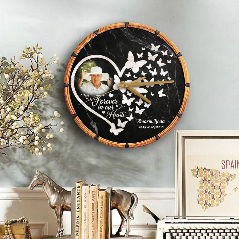Forever In Our Hearts Memorial Loss Of Dad Mom Gift Wooden Clock