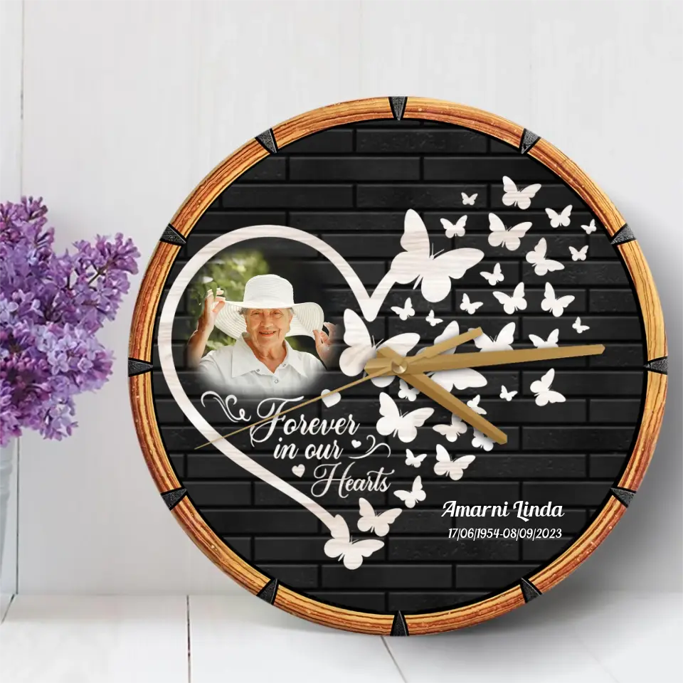 Forever In Our Hearts Memorial Loss Of Dad Mom Gift Wooden Clock