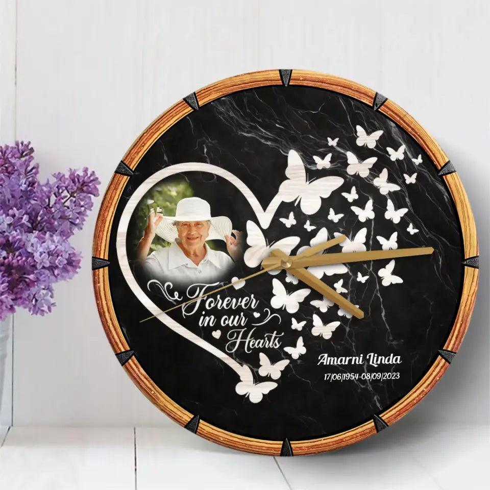 Forever In Our Hearts Memorial Loss Of Dad Mom Gift Wooden Clock