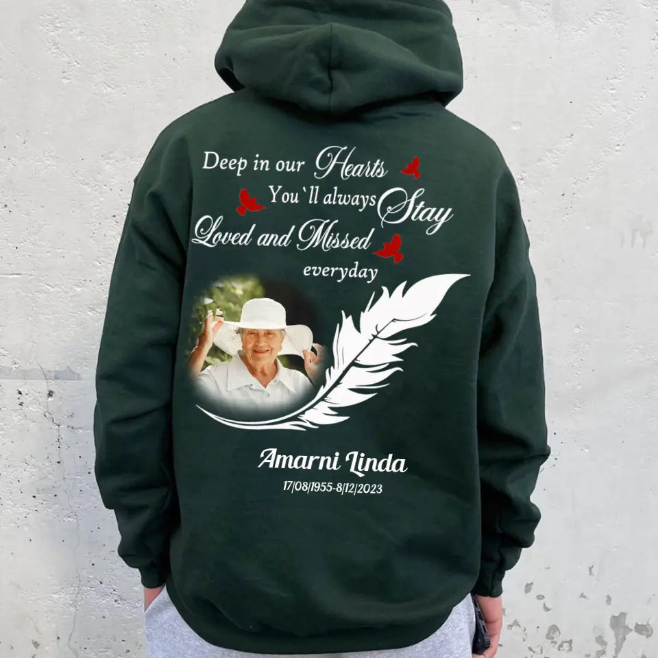 Deep in Our Hearts Feather With Birds Rest In Peace In Memory Gift Hoodie Sweatshirt