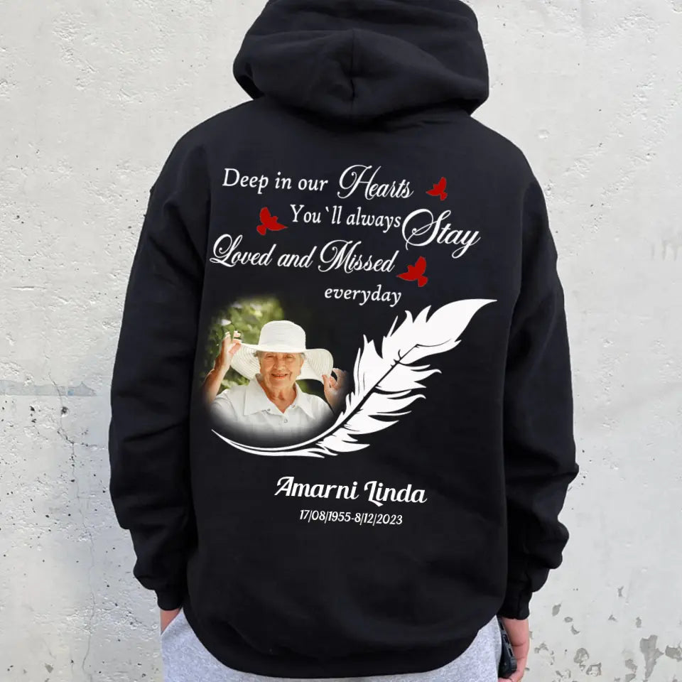 Deep in Our Hearts Feather With Birds Rest In Peace In Memory Gift Hoodie Sweatshirt