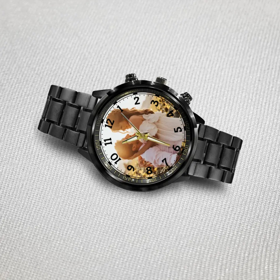 Create a Couple Gifts for Him with Couple Photo on Black Stainless Steel Watch