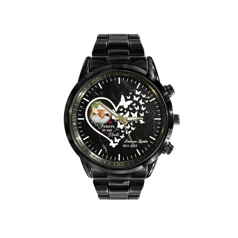 Goodbyes Are Not Forever Heart Memorial Gift Loss Of Loved One Black Stainless Steel Watch