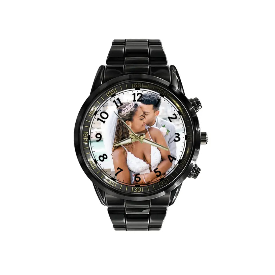 Gift for Groom Wedding Gift for Men Black Stainless Steel Watch