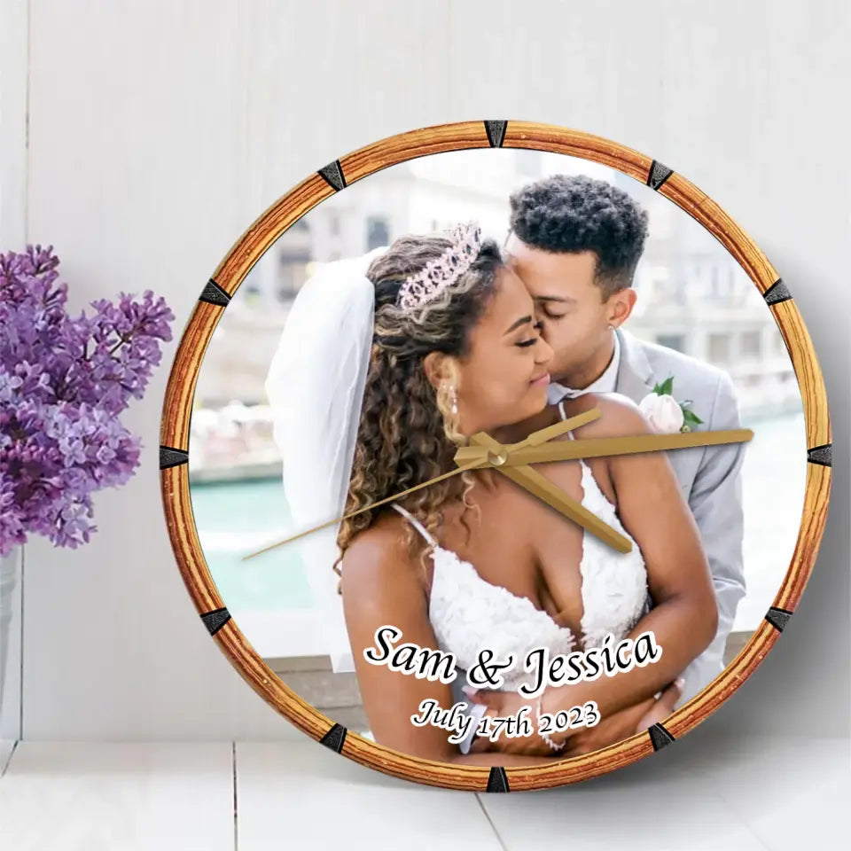 Create a Wedding Anniversary Gifts on Wooden Clock with Your Photo