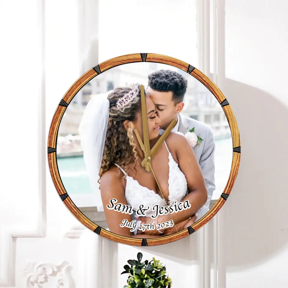 Create a Wedding Anniversary Gifts on Wooden Clock with Your Photo