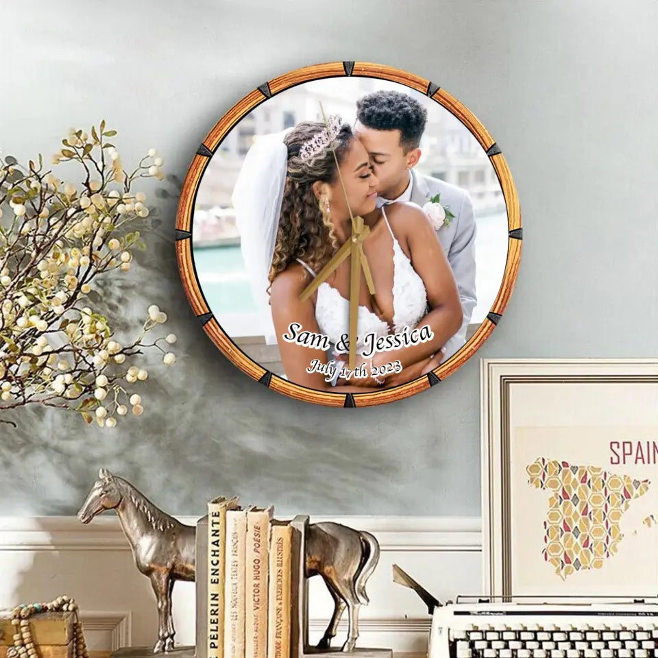 Create a Wedding Anniversary Gifts on Wooden Clock with Your Photo
