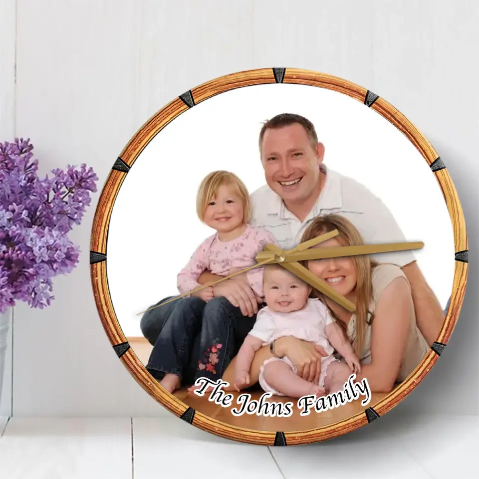 Gift for Family with Your Family Photo on Wooden Clock