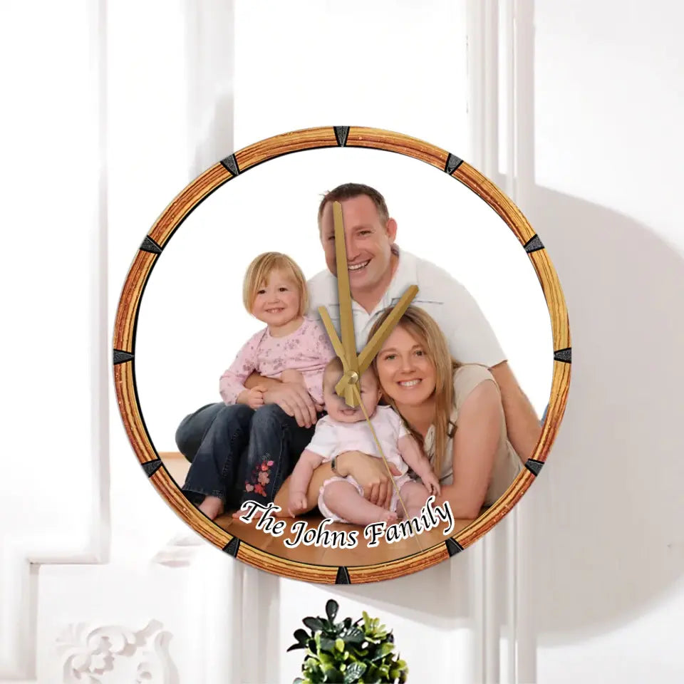 Gift for Family with Your Family Photo on Wooden Clock
