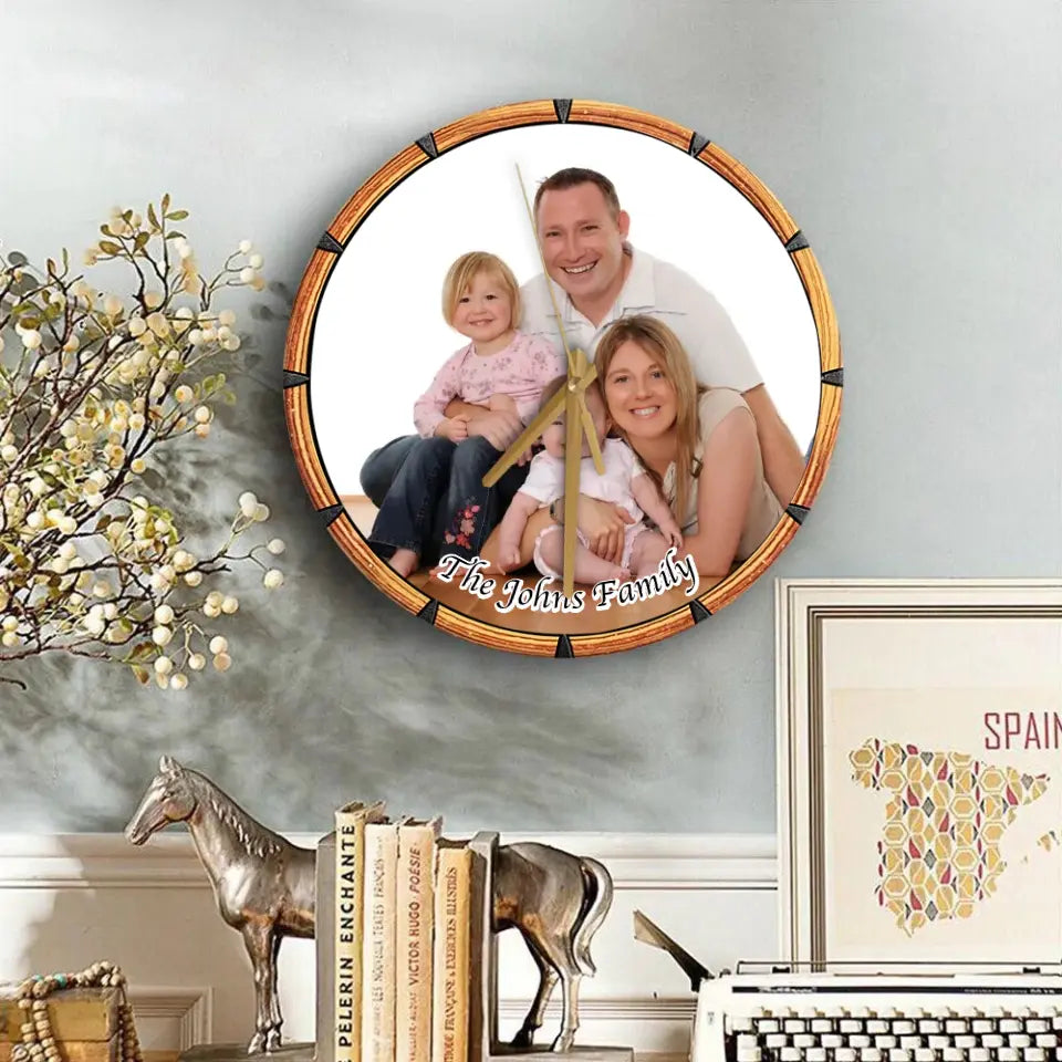 Gift for Family with Your Family Photo on Wooden Clock