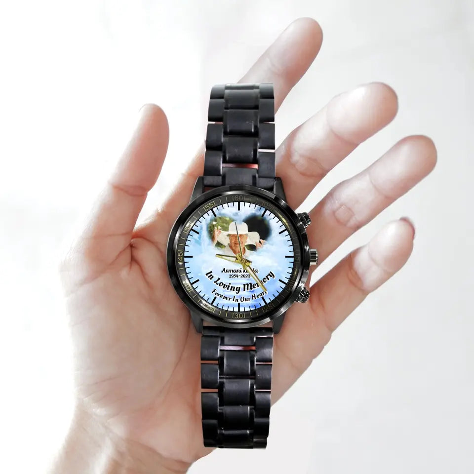 In Loving Memory Remembrance Gift for Loss Of Loved One Personalized Black Stainless Steel Watch