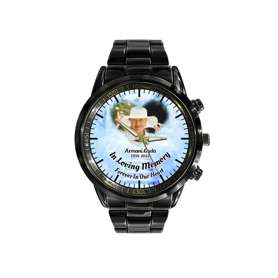 In Loving Memory Remembrance Gift for Loss Of Loved One Personalized Black Stainless Steel Watch