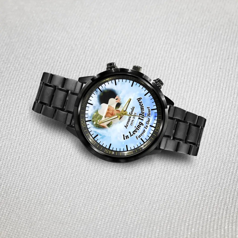 In Loving Memory Remembrance Gift for Loss Of Loved One Personalized Black Stainless Steel Watch