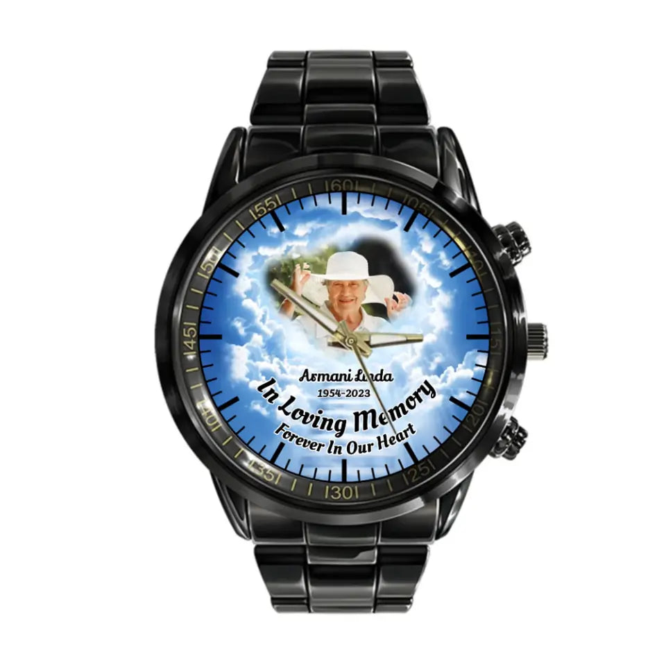 In Loving Memory Remembrance Gift Rest in Peace Personalized Black Stainless Steel Watch