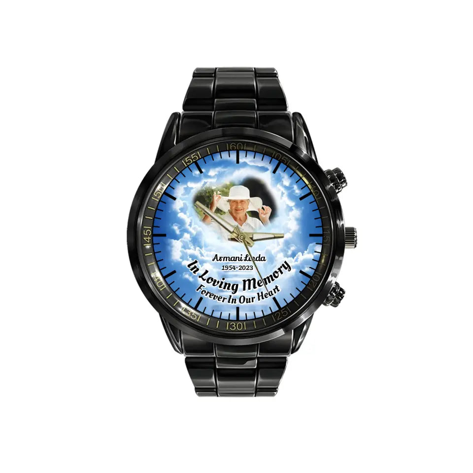 In Loving Memory Remembrance Gift Rest in Peace Personalized Black Stainless Steel Watch
