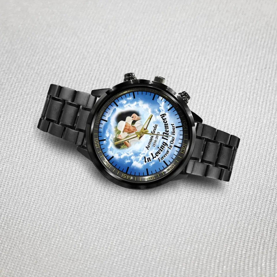 In Loving Memory Remembrance Gift Rest in Peace Personalized Black Stainless Steel Watch