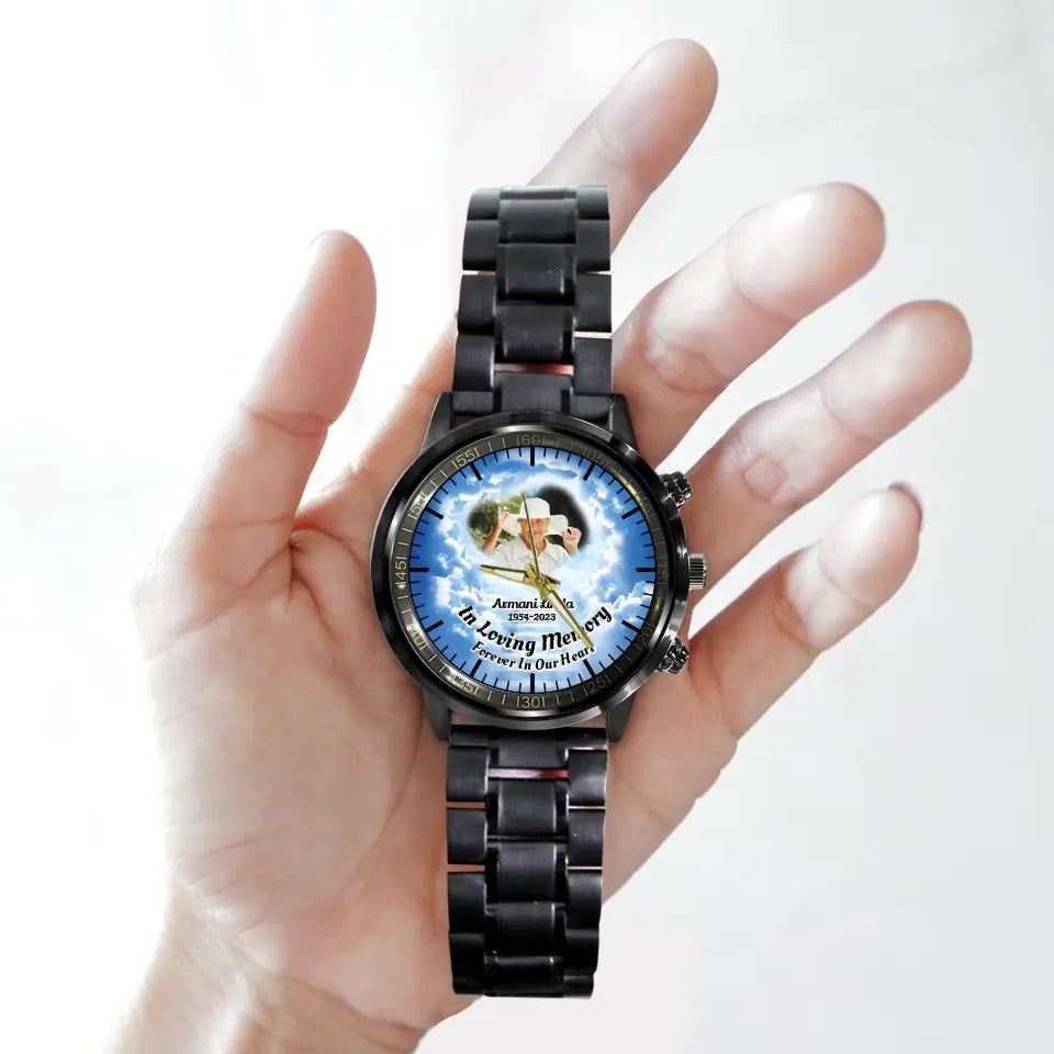 In Loving Memory Remembrance Gift Rest in Peace Personalized Black Stainless Steel Watch
