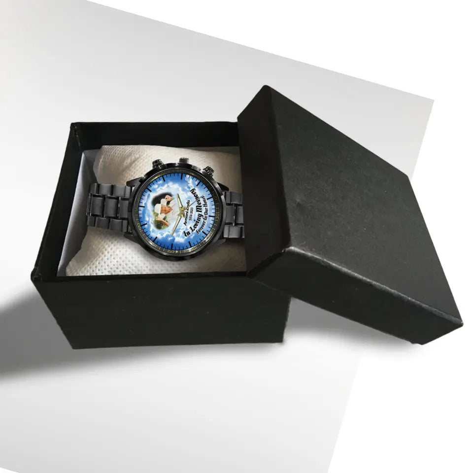 In Loving Memory Remembrance Gift Rest in Peace Personalized Black Stainless Steel Watch