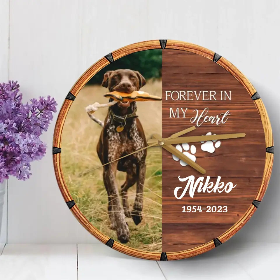 Pet Memorial Gift Loss of Dog Gift Forever in My Heart Wooden Clock