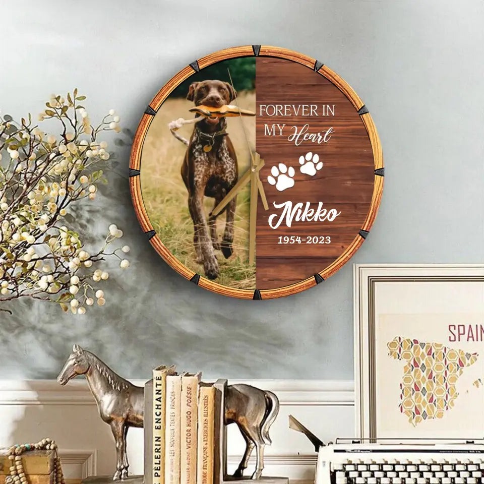 Pet Memorial Gift Loss of Dog Gift Forever in My Heart Wooden Clock