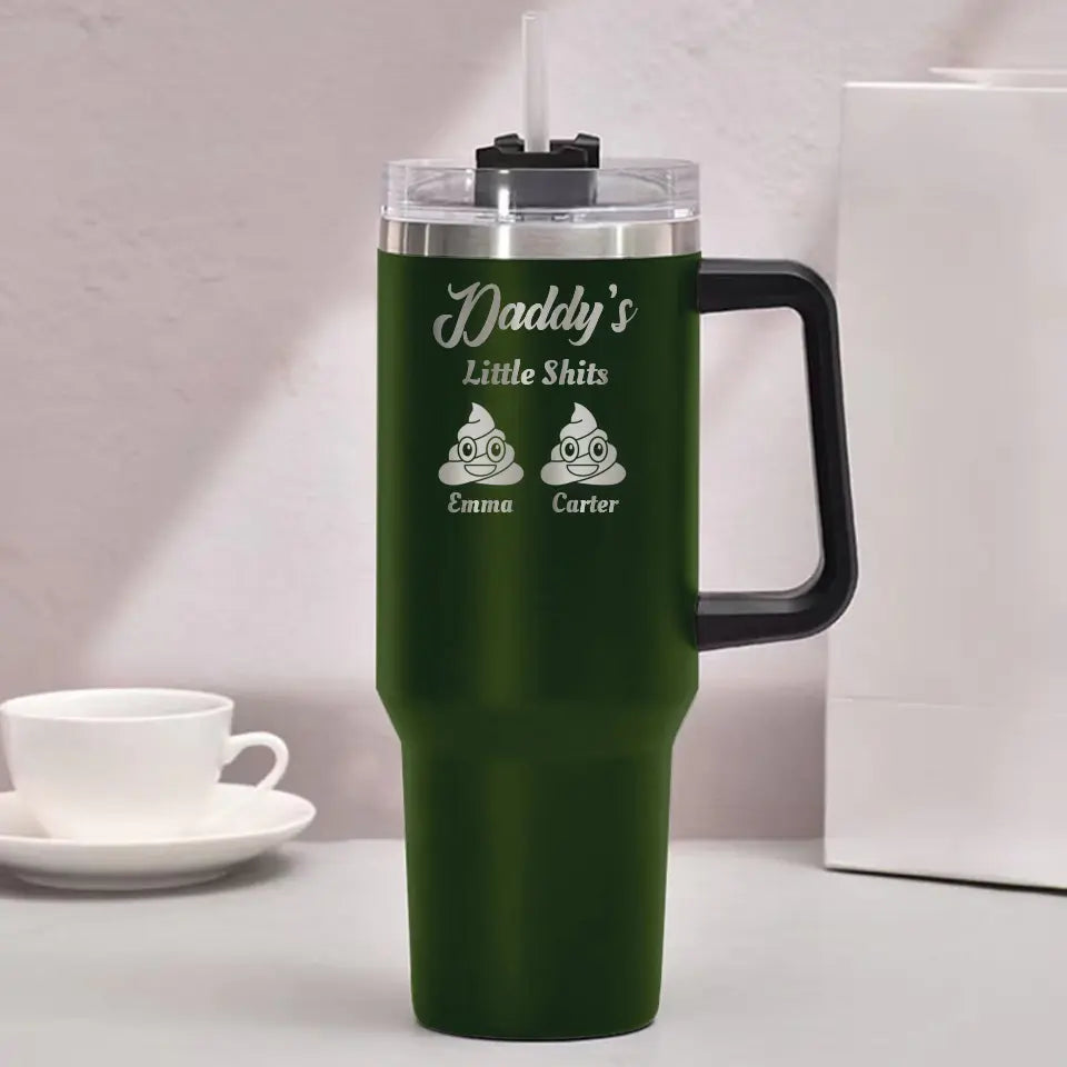 Funny Gift for Dad Daddy Little Shi-ts Engraved 40oz Tumbler with Kids Name