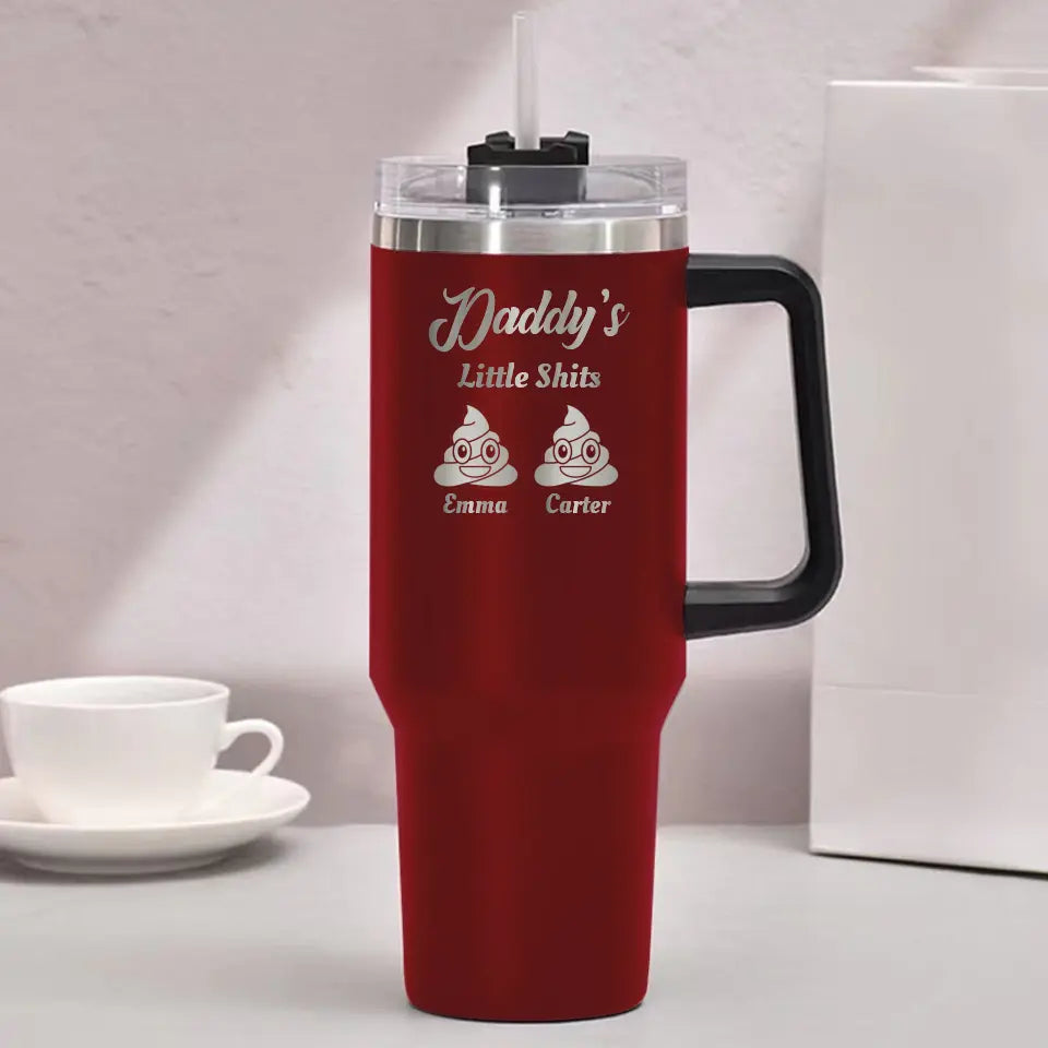 Funny Gift for Dad Daddy Little Shi-ts Engraved 40oz Tumbler with Kids Name