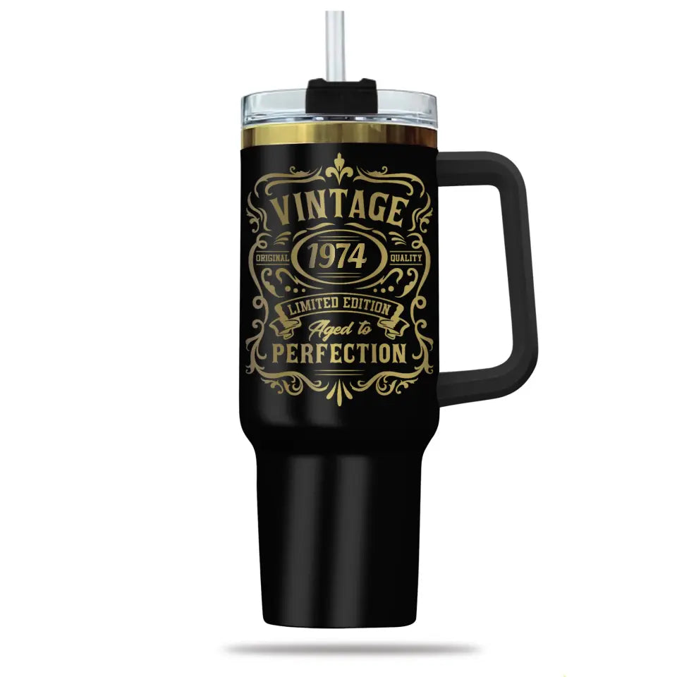50 Year Birthday Tumbler Vintage Aged to Perfection 1974 Birthday Tumbler for Men