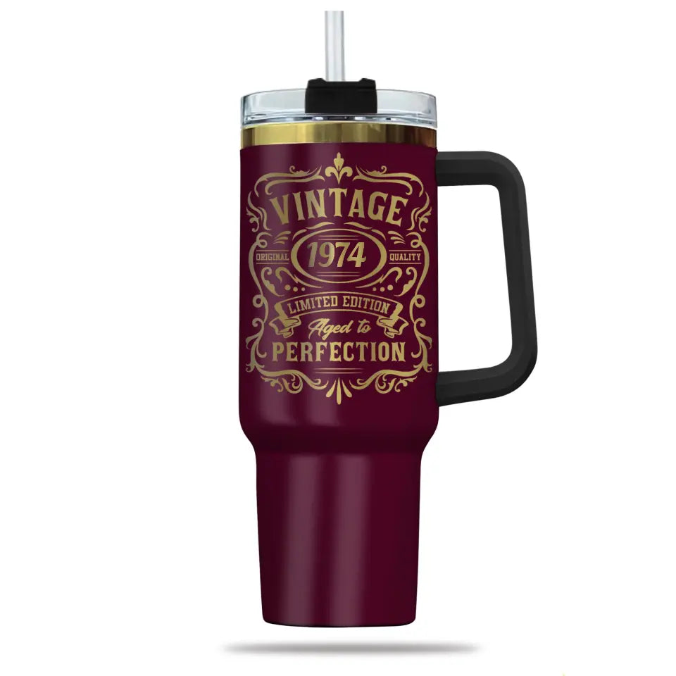 50 Year Birthday Tumbler Vintage Aged to Perfection 1974 Birthday Tumbler for Men