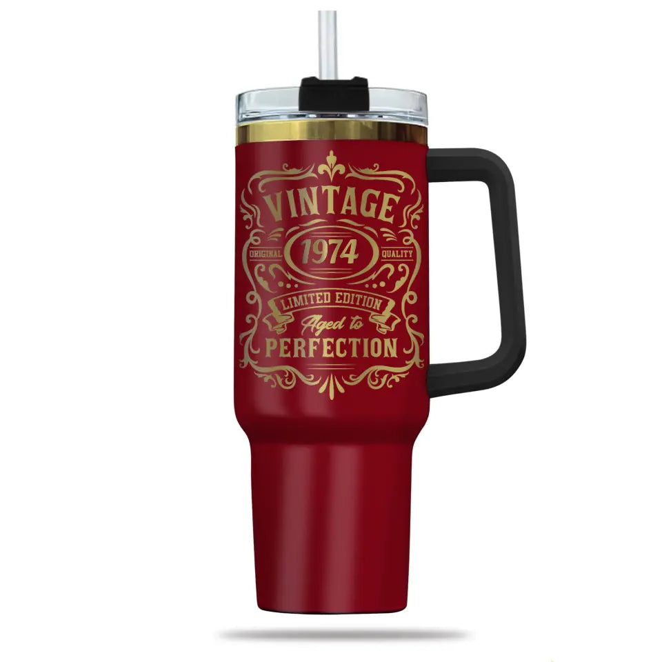 50 Year Birthday Tumbler Vintage Aged to Perfection 1974 Birthday Tumbler for Men