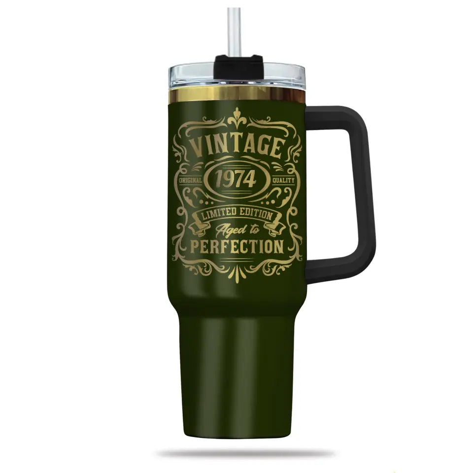 50 Year Birthday Tumbler Vintage Aged to Perfection 1974 Birthday Tumbler for Men