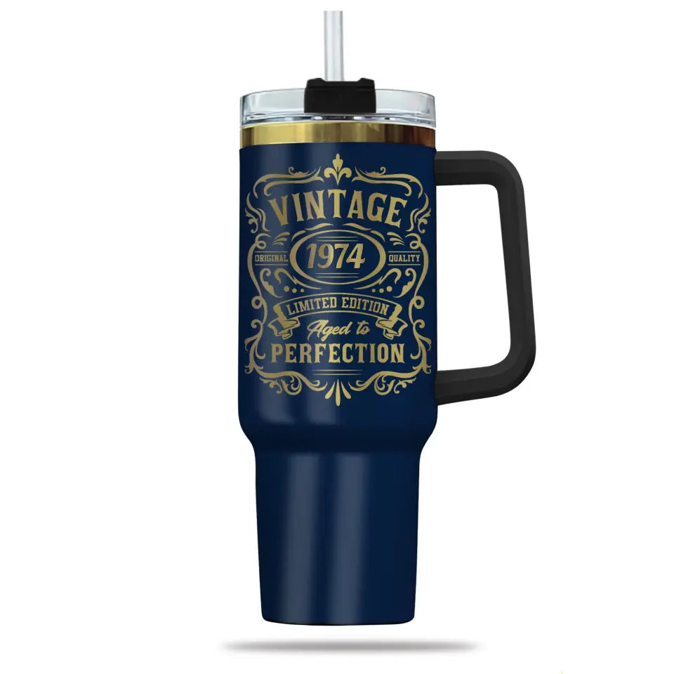 50 Year Birthday Tumbler Vintage Aged to Perfection 1974 Birthday Tumbler for Men
