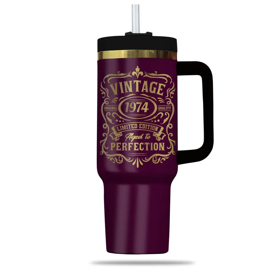 50 Year Birthday Tumbler Vintage Aged to Perfection 1974 Birthday Tumbler for Men