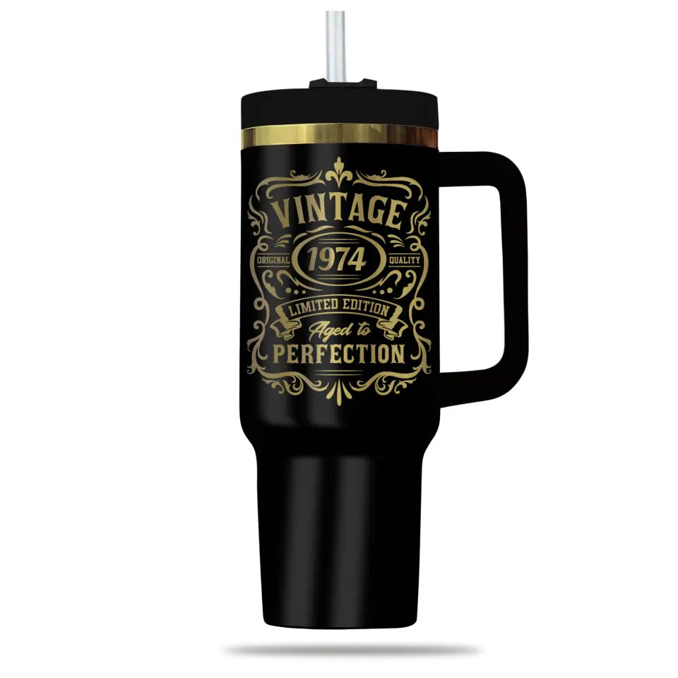 50 Year Birthday Tumbler Vintage Aged to Perfection 1974 Birthday Tumbler for Men