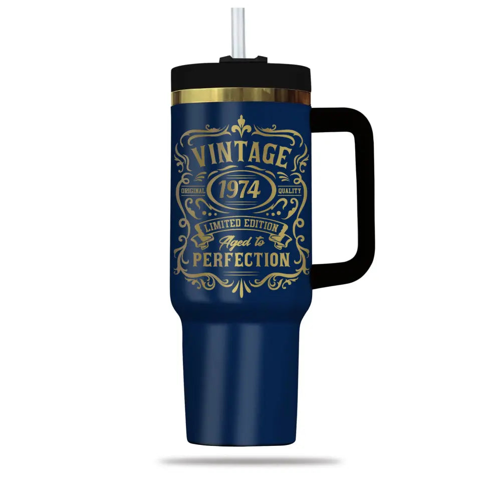 50 Year Birthday Tumbler Vintage Aged to Perfection 1974 Birthday Tumbler for Men