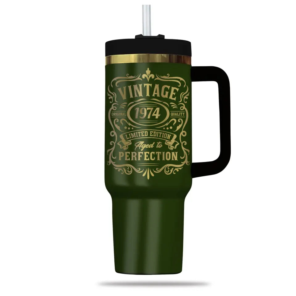 50 Year Birthday Tumbler Vintage Aged to Perfection 1974 Birthday Tumbler for Men