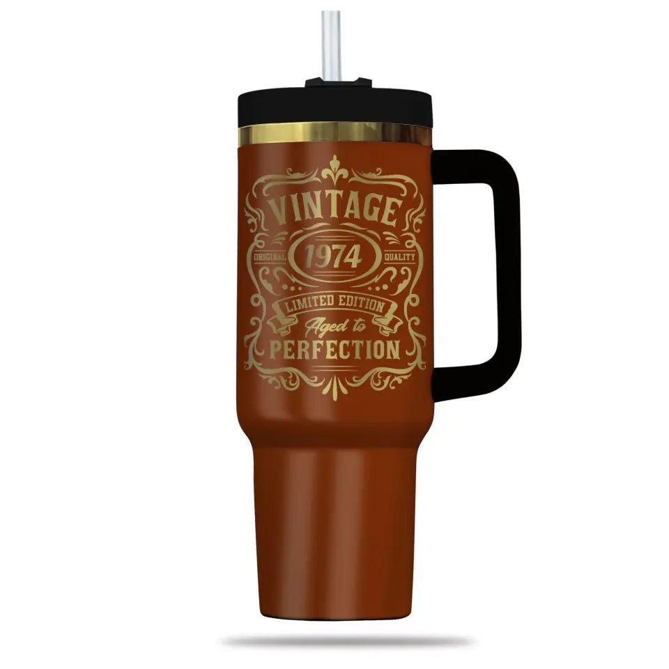 50 Year Birthday Tumbler Vintage Aged to Perfection 1974 Birthday Tumbler for Men