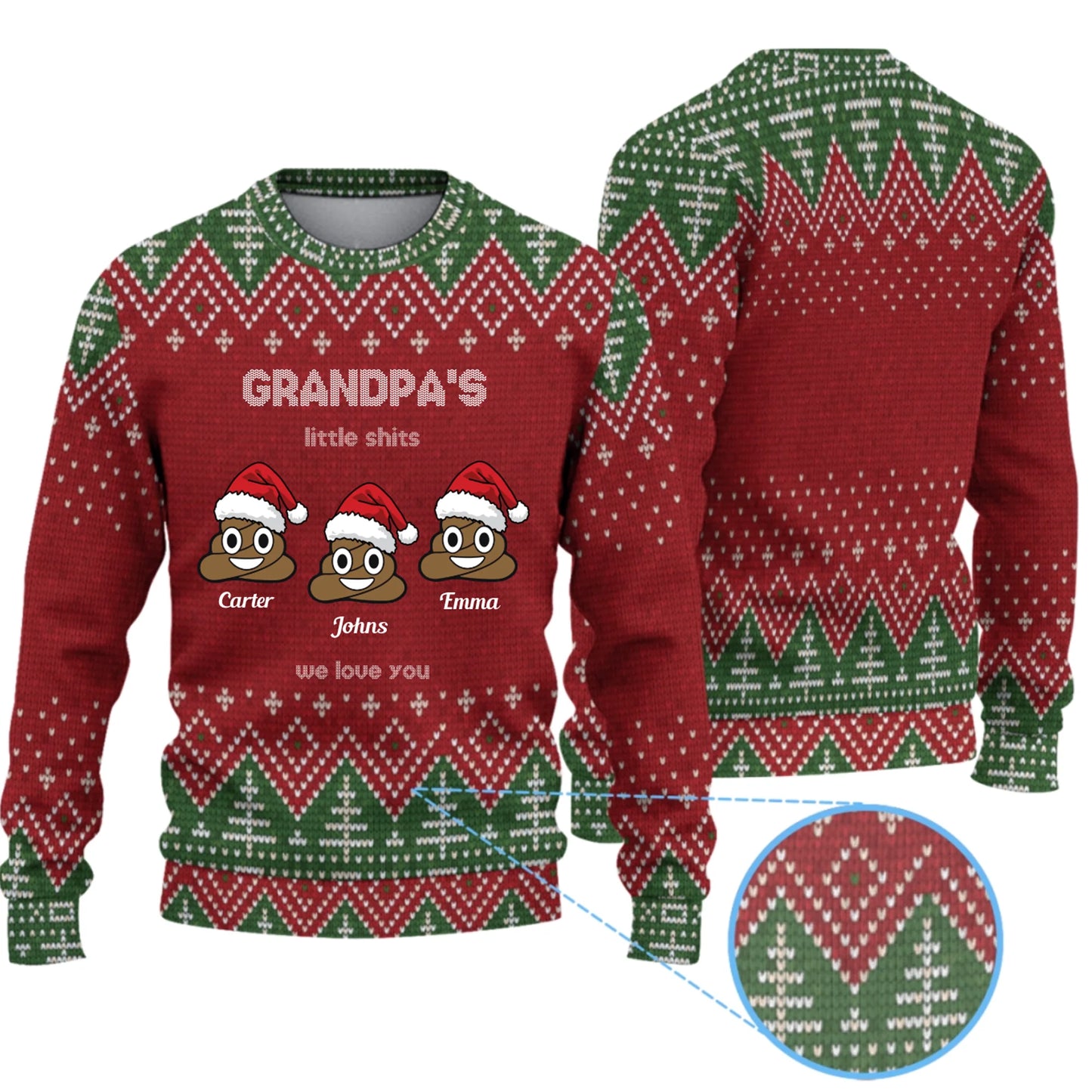 Personalized Grandpa's Little Shits Knitted Ugly Sweater - Funny Knitted Ugly Sweater for Grandpa