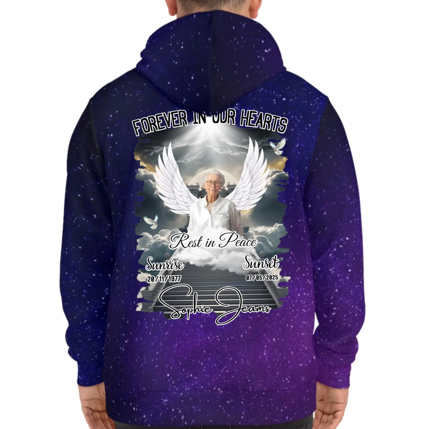 Personalized In Loving Memory Galaxy Hoodie – Forever in Our Hearts – Rest in Peace Tribute Hoodie for Loss of Loved One